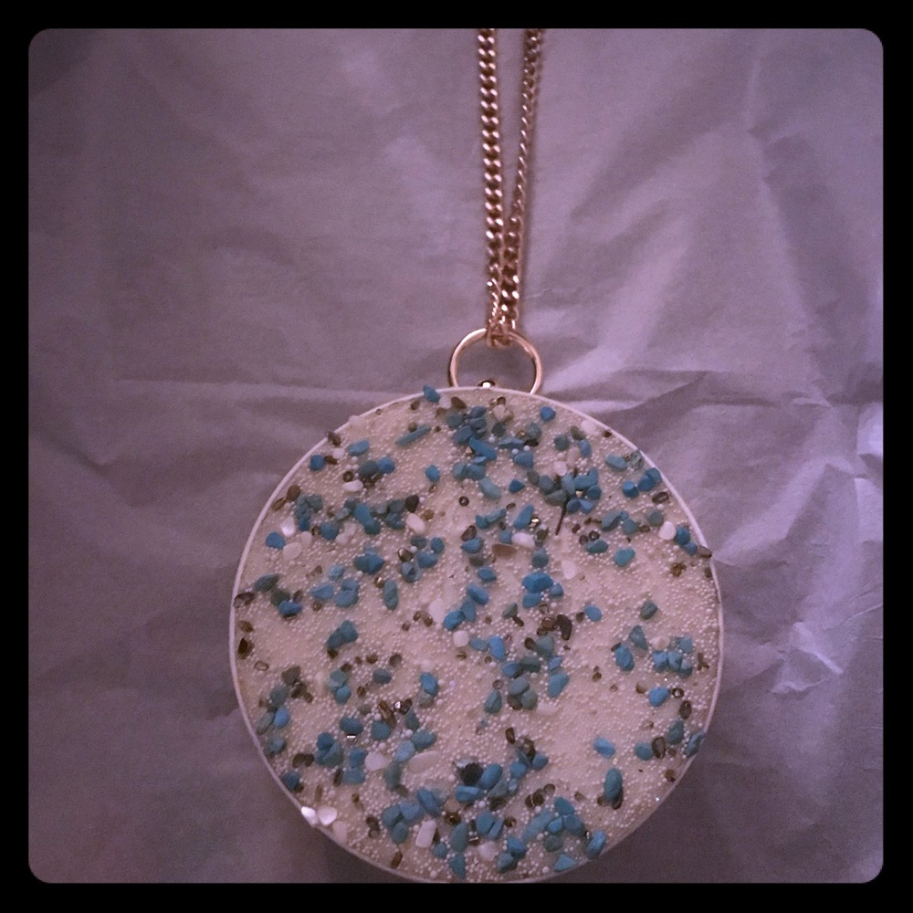 White & Blue Round Clutch Crossbody Bag